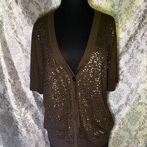 Talbots Sequin Embellished Olive/Tan Women's Cardigan
